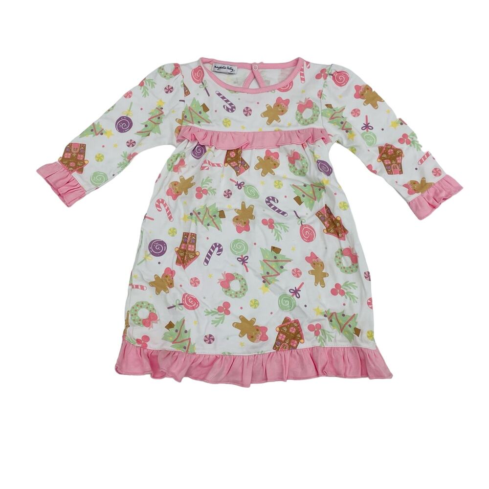 Pink Holiday Print Ruffle Kids Dress
